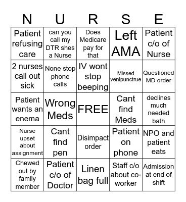 Nurses Week Bingo Card