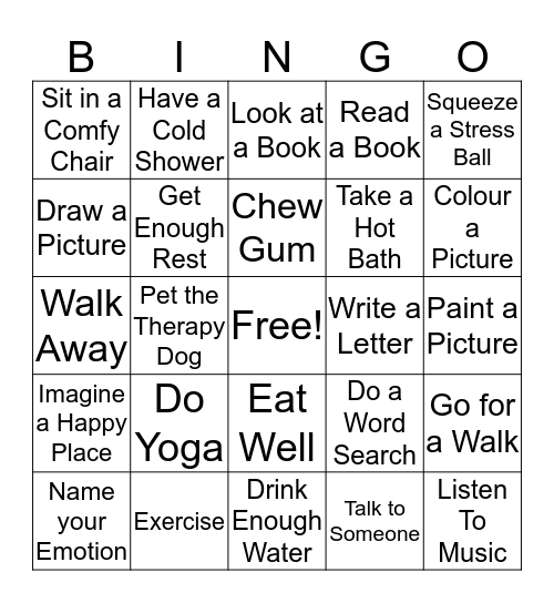 Emotion Regulation Bingo Card