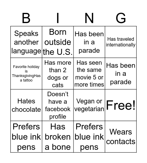 Untitled Bingo Card