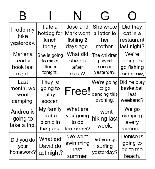 Unit 10 Bingo Card