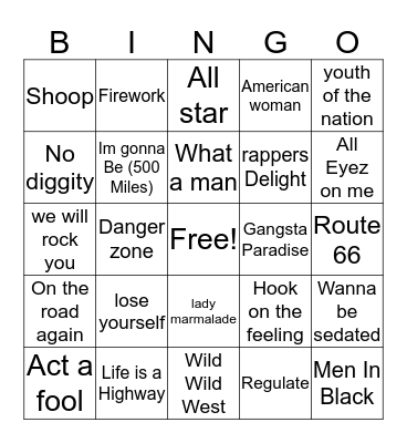 SONGS IN MOVIES Bingo Card