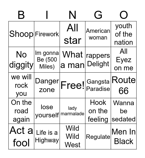 SONGS IN MOVIES Bingo Card