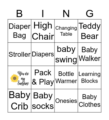 Chassidy's Baby Shower  Bingo Card