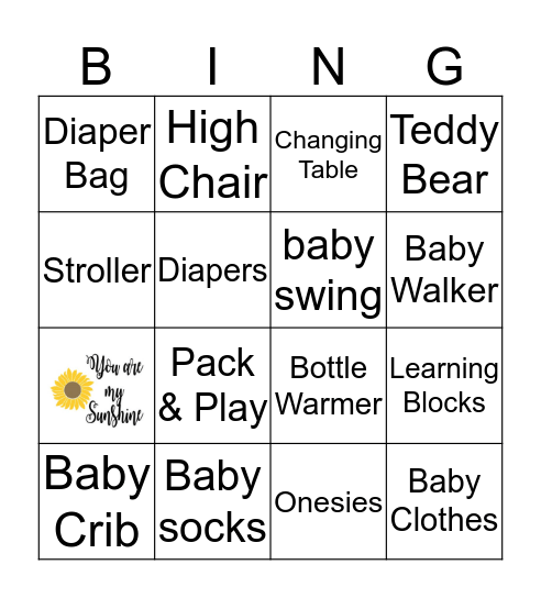 Chassidy's Baby Shower  Bingo Card