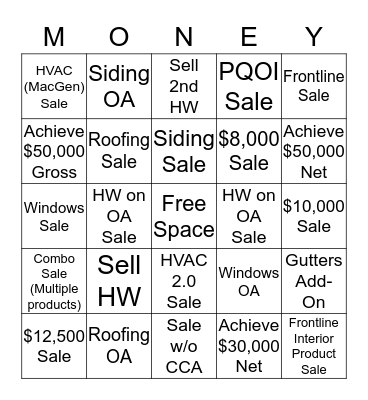 VSS Money Bingo Card