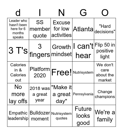 dINGO Bingo Card