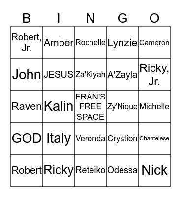 TETE'S FAMILY BINGO Card