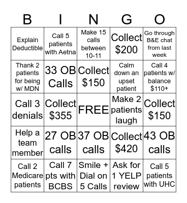 $ END OF MONTH $ Bingo Card