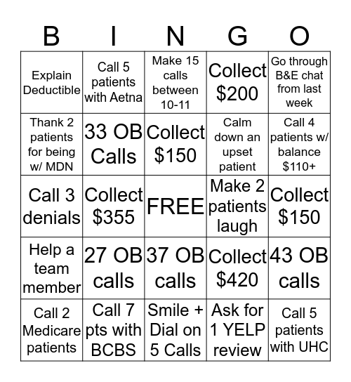 $ END OF MONTH $ Bingo Card