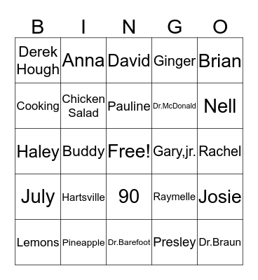 Margaret's 90th Birthday Bingo Card