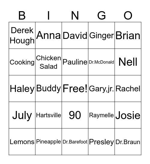 Margaret's 90th Birthday Bingo Card