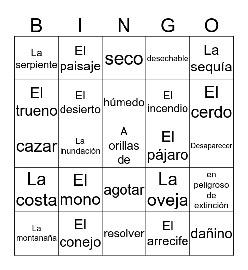 LA NATURALEZA Bingo Card