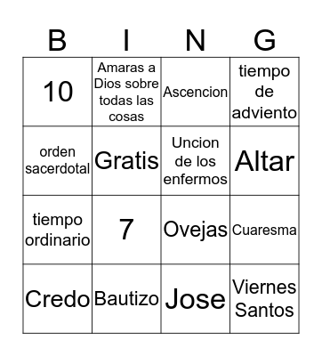 Mi Primera Comunion Bingo Card