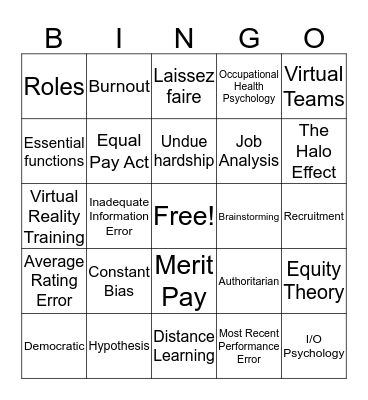 I/O Psychology BINGO! Bingo Card