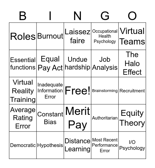 I/O Psychology BINGO! Bingo Card