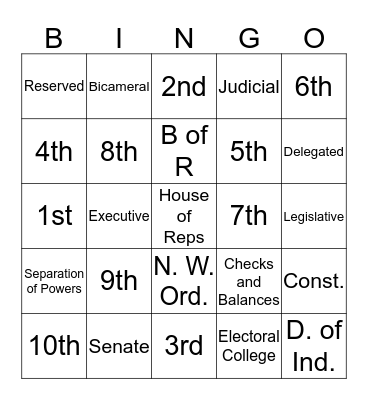 Historical Documents Bingo Card