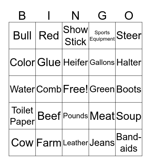 Beef Bingo Card