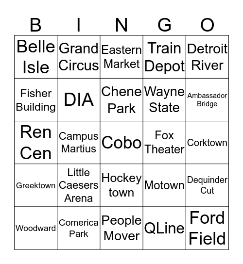 Detroit Bingo Card
