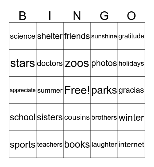 Improve Your Life With an Attitude of Gratitude! Bingo Card