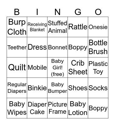 Katie's Baby Bingo! Bingo Card