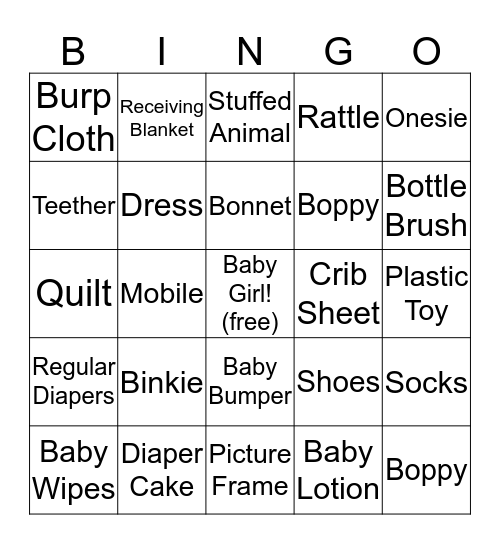 Katie's Baby Bingo! Bingo Card