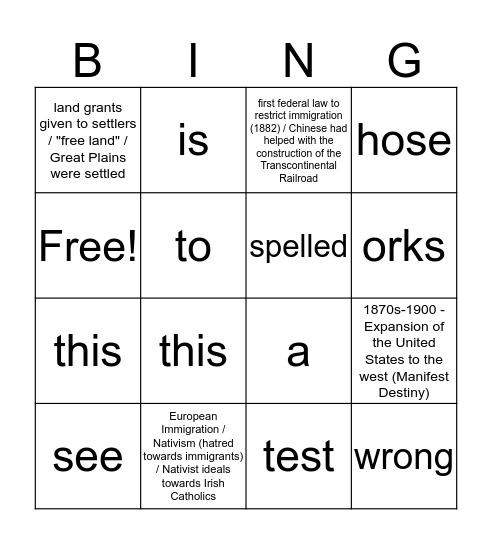 Untitled Bingo Card