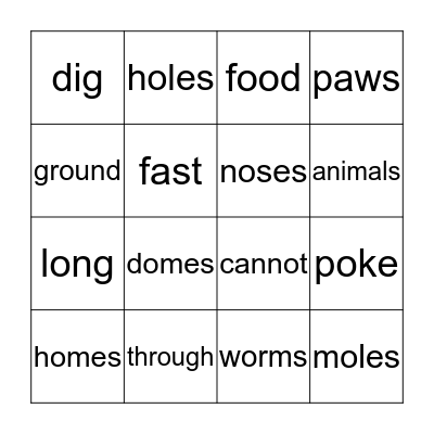 Moles  1.3 Bingo Card