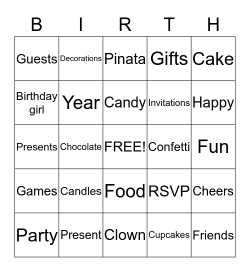 Happy Birthday  Bingo Card