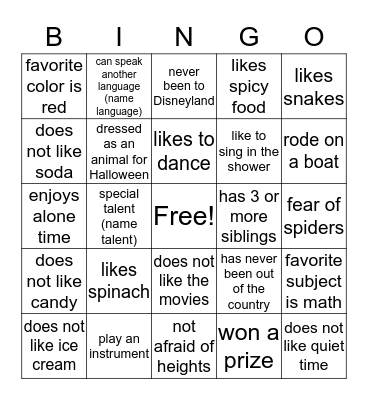 social bingo Card