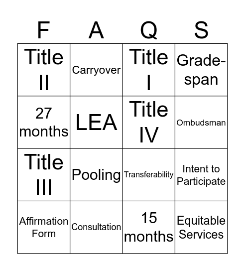 Non-Public FAQ's Bingo Card