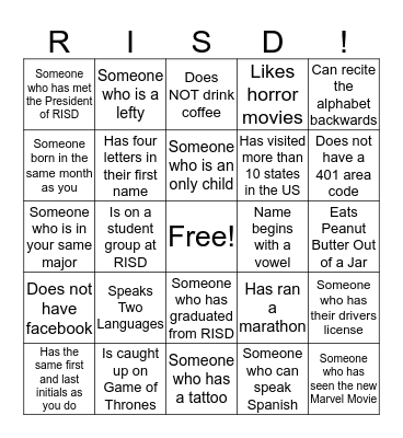 Thrive Bingo Card