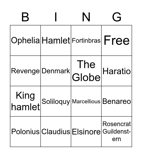 Hamlet Bingo!!  Bingo Card