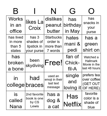 Women's Retreat Bingo Card