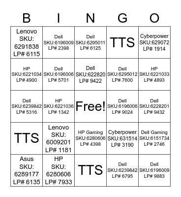 Open Box Bingo Card