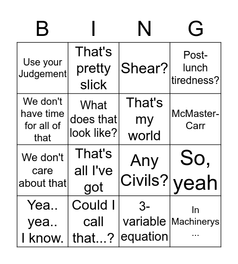Tubergen Bingo Card