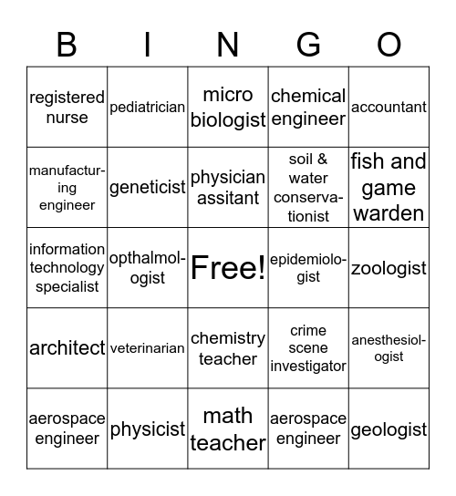 STEM CAREER BINGO Card