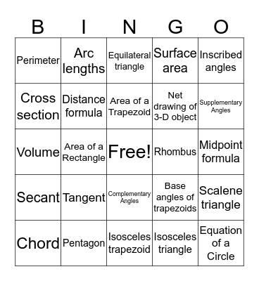 Geometry Bingo Card