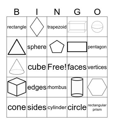 2D and 3D shapes Bingo Card