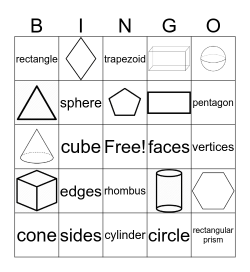 2D and 3D shapes Bingo Card