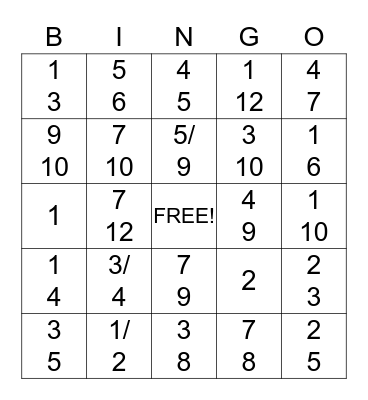 Adding & Subtracting Fraction Bingo Card