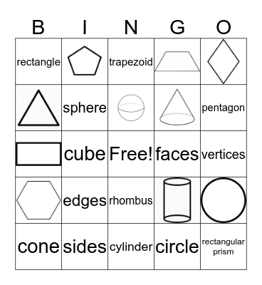 2D and 3D shapes Bingo Card