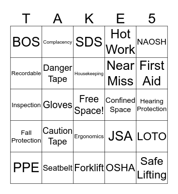 McCain Safety Bingo Card