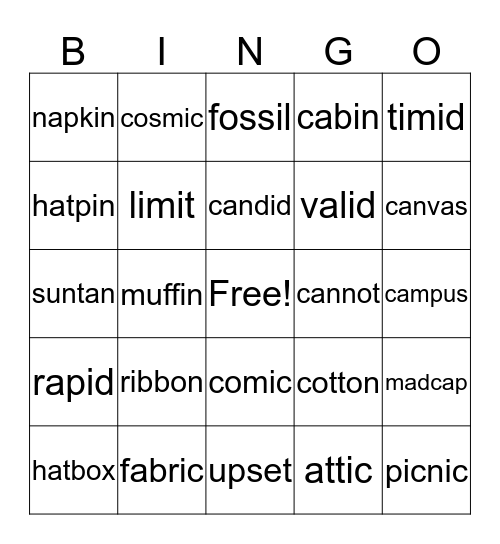 Phonics Challenge Words Bingo Card