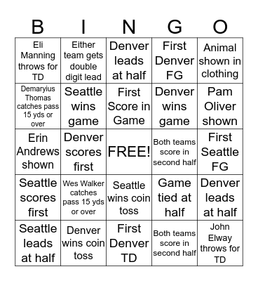 Superbowl Bingo Card