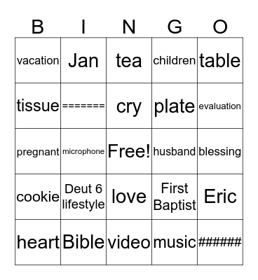 Mom to Mom BINGO Card