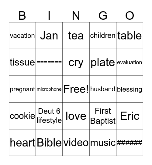 Mom to Mom BINGO Card