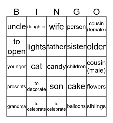U5A Bingo Card