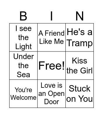 Disney Songs Bingo Card