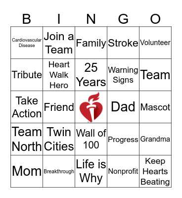 Heart Walk Bingo Card