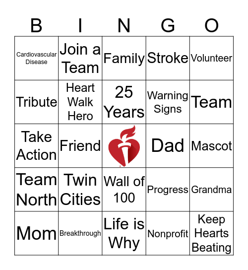 Heart Walk Bingo Card